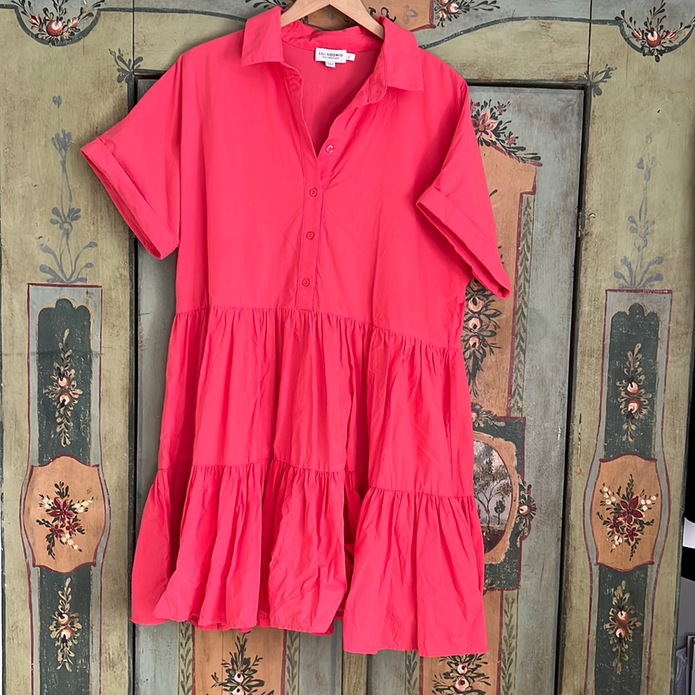 Lili Sidonio Molly Bracken Tiered Babydoll Coral dress L